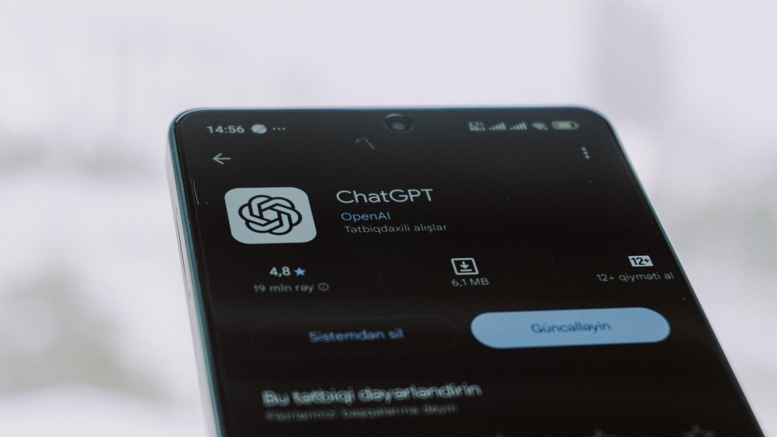 A phone screen showing the ChatGPT app